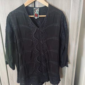 Johnny Was black embroidered top. Size XS.